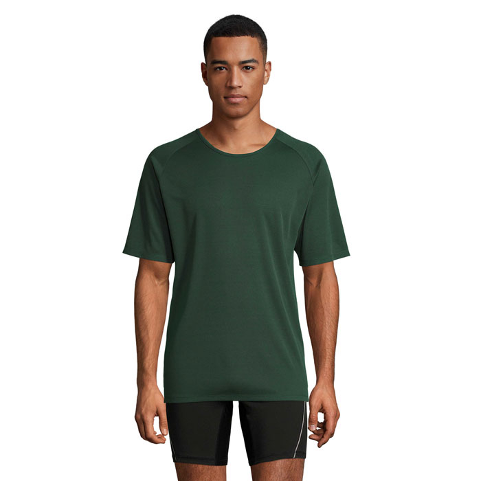 Tshirt respirant publicitaire homme polyester 140g - SPORTY Vert Foret/Blanc